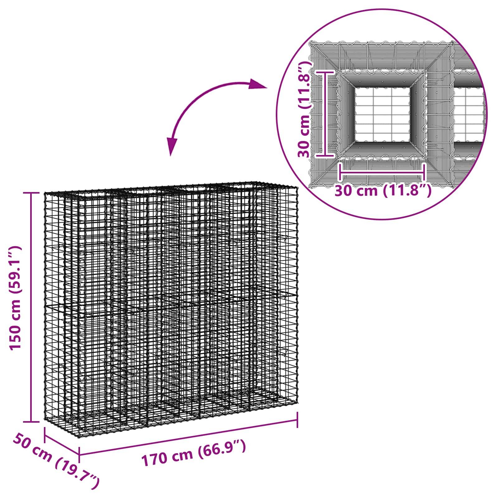 Lit surélevé gabion acier galvanisé argenté 170 x 50 x 150 cm - PANGIVO - Image 8
