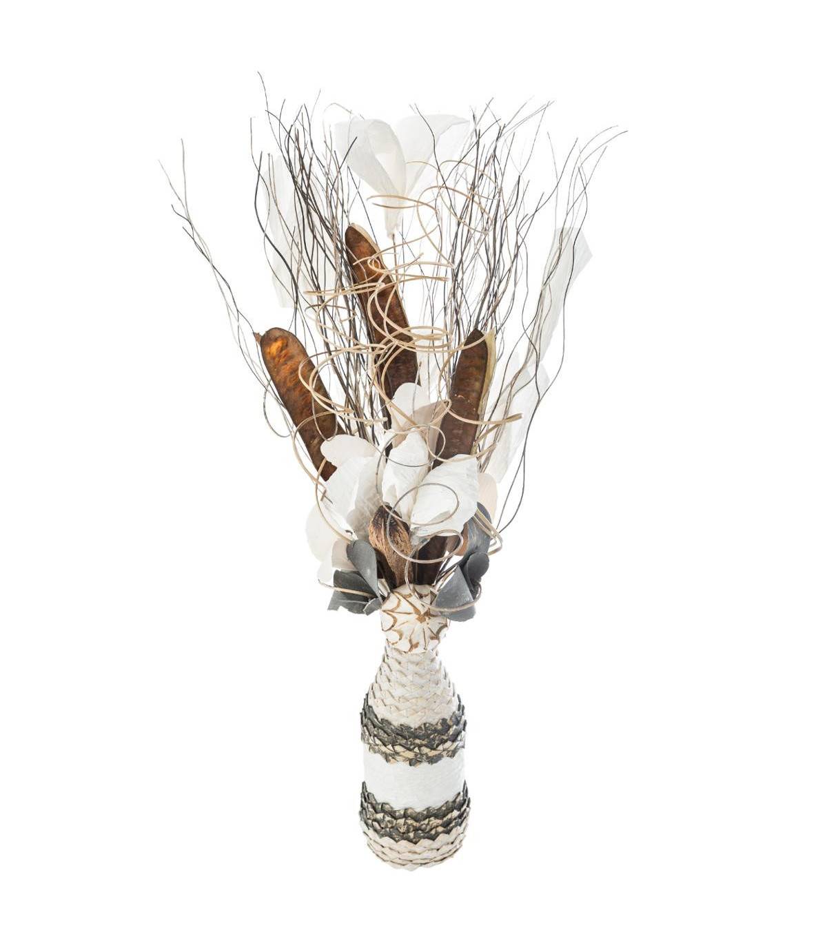 Composition florale artificielle Vase verre et osier H 50 cm - Imagen 1
