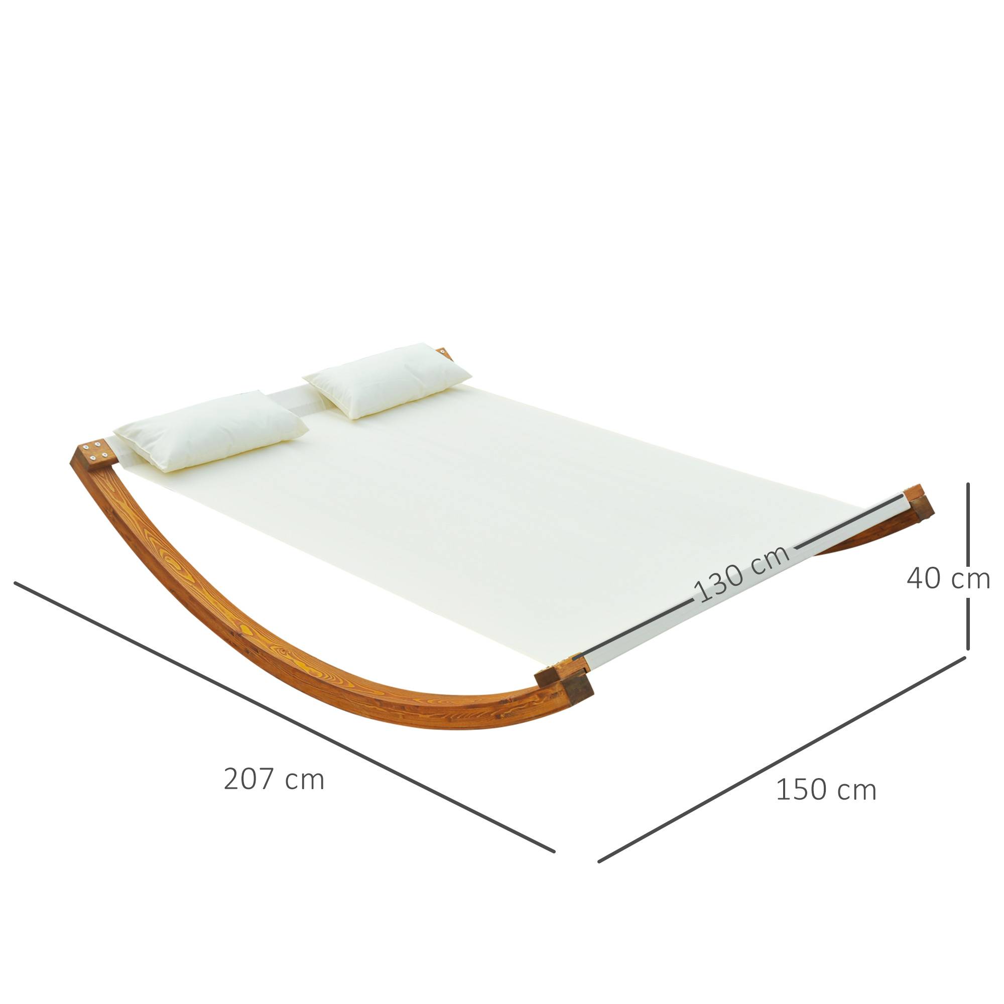 Outsunny - Bain de soleil transat design à bascule 2 places 2 coussins inclus bois mélèze pré-huilé coton blanc - Outsunny - Imagen 3