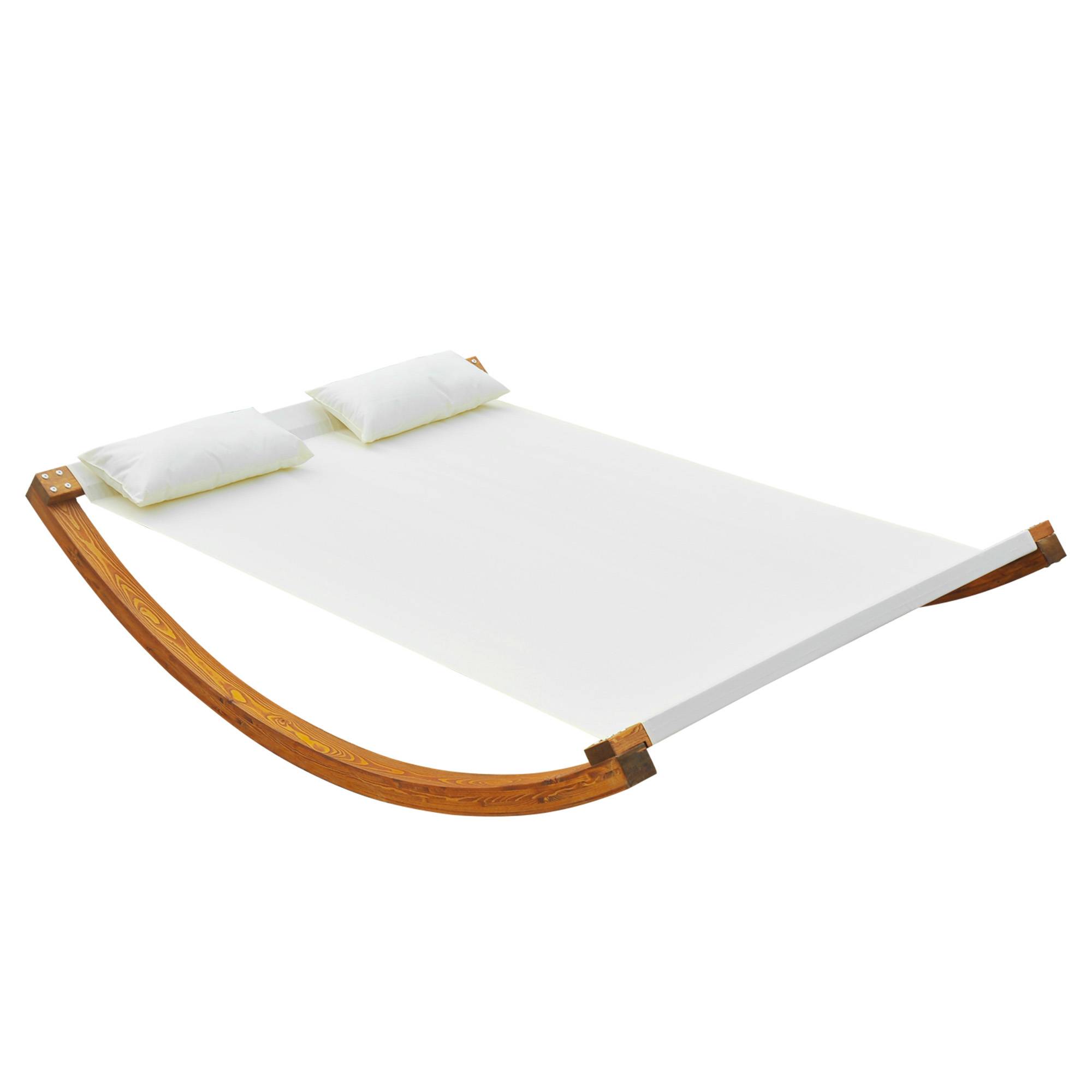 Outsunny - Bain de soleil transat design à bascule 2 places 2 coussins inclus bois mélèze pré-huilé coton blanc - Outsunny - Imagen 1