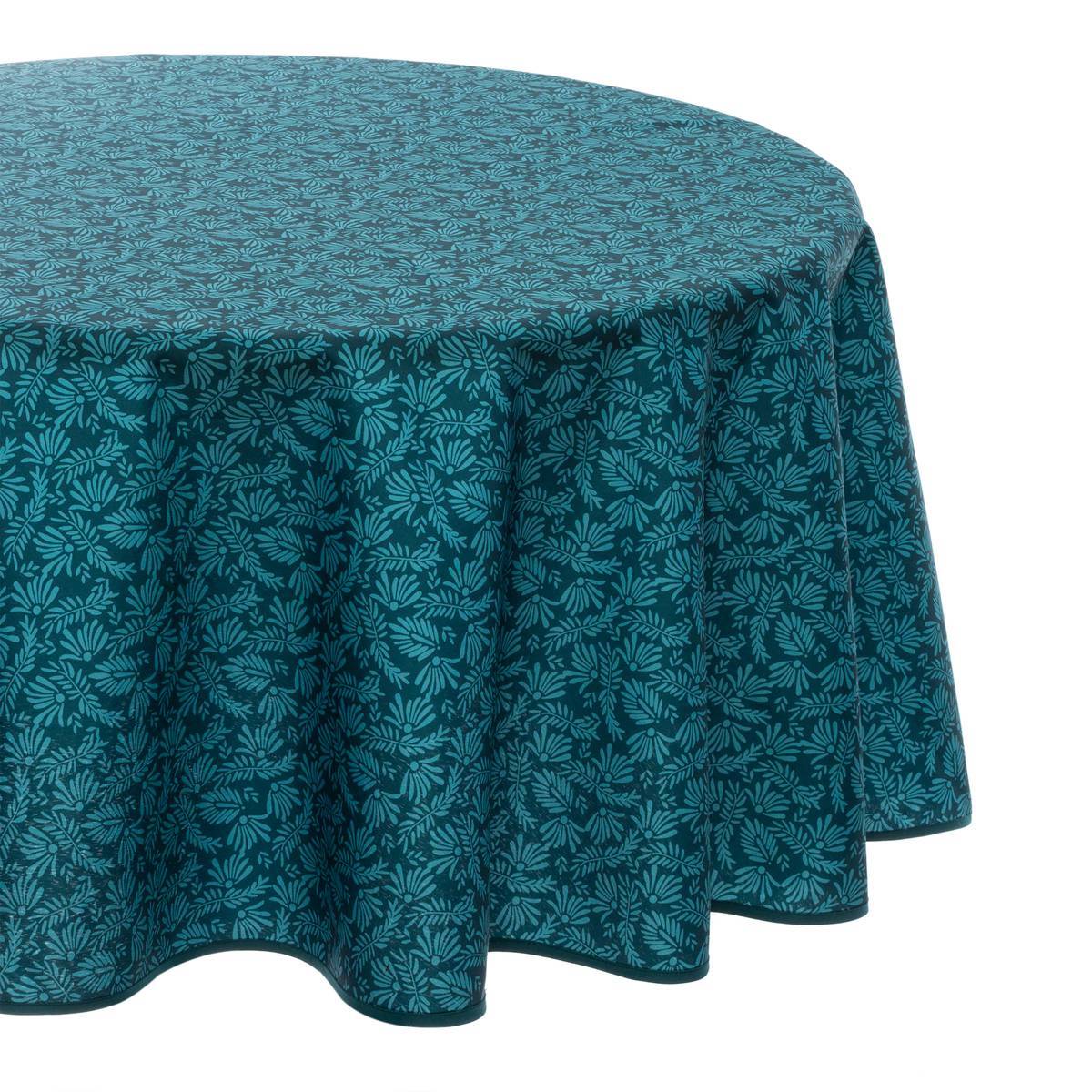Atmosphera - Nappe anti-tache "Meili" feuilles bleu canard D180cm - Atmosphera Créateur d'intérieur - Image 1