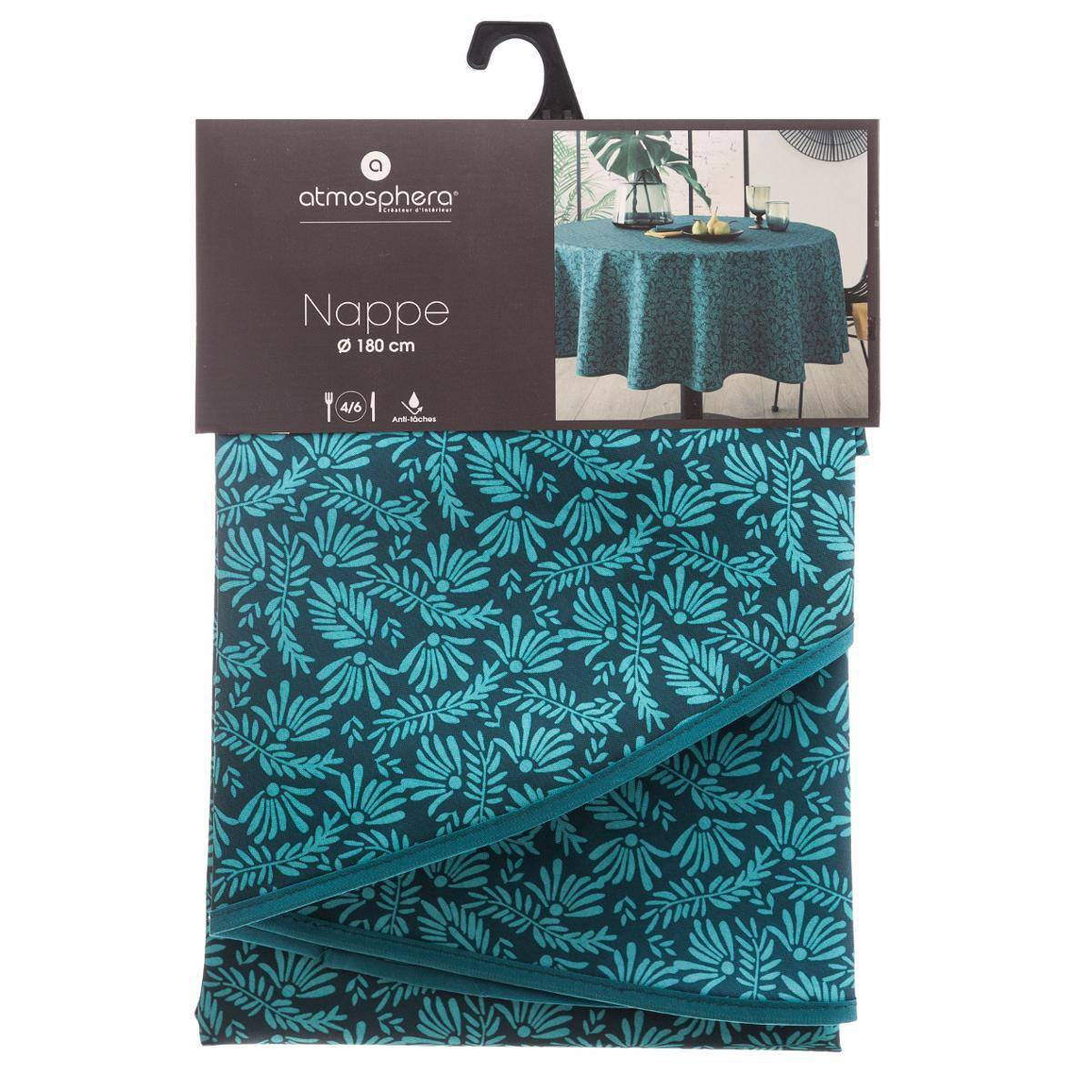 Atmosphera - Nappe anti-tache "Meili" feuilles bleu canard D180cm - Atmosphera Créateur d'intérieur - Imagen 2