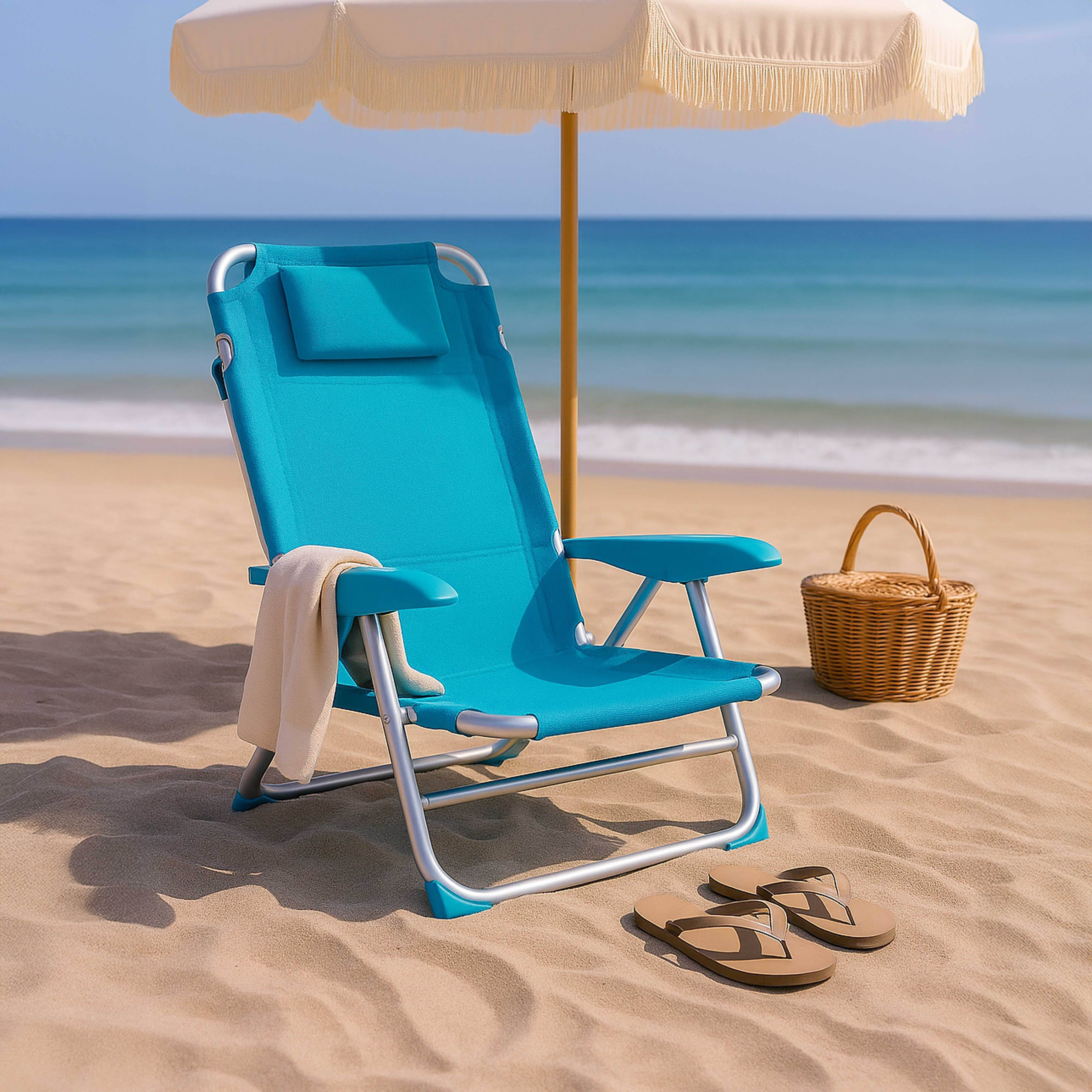 Oviala - Fauteuil clic clac des plages polyester bleu - Oviala - Imagen 2