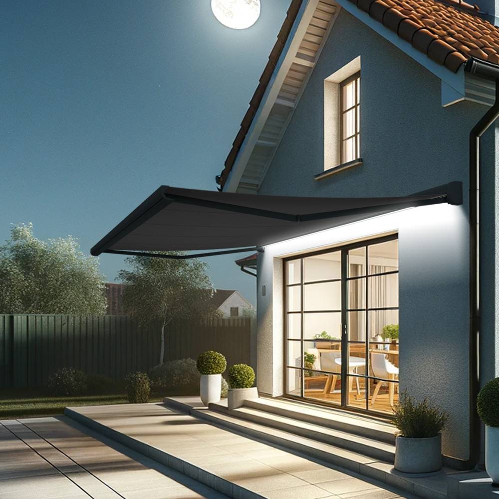 Intersun - Store banne coffre CELESTE 5,00x3,00 M (Motorisé Secours à Télécommande + LED - Gris Anthracite - Gris Graphite) - INTERSUN - Imagen 3