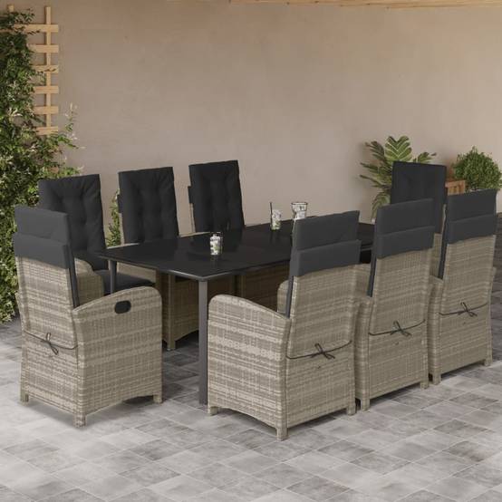 Salon de jardin 8 personnes résine tressée fauteuils inclinables gris – ComfortXL Outdoor Living - Image 1