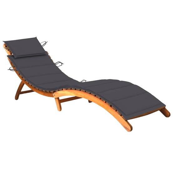 Chaise Longue Jardin Bois Acacia Massif Forme Ergonomique Pliable Anthracite - ComfortXL Outdoor Living - Image 1