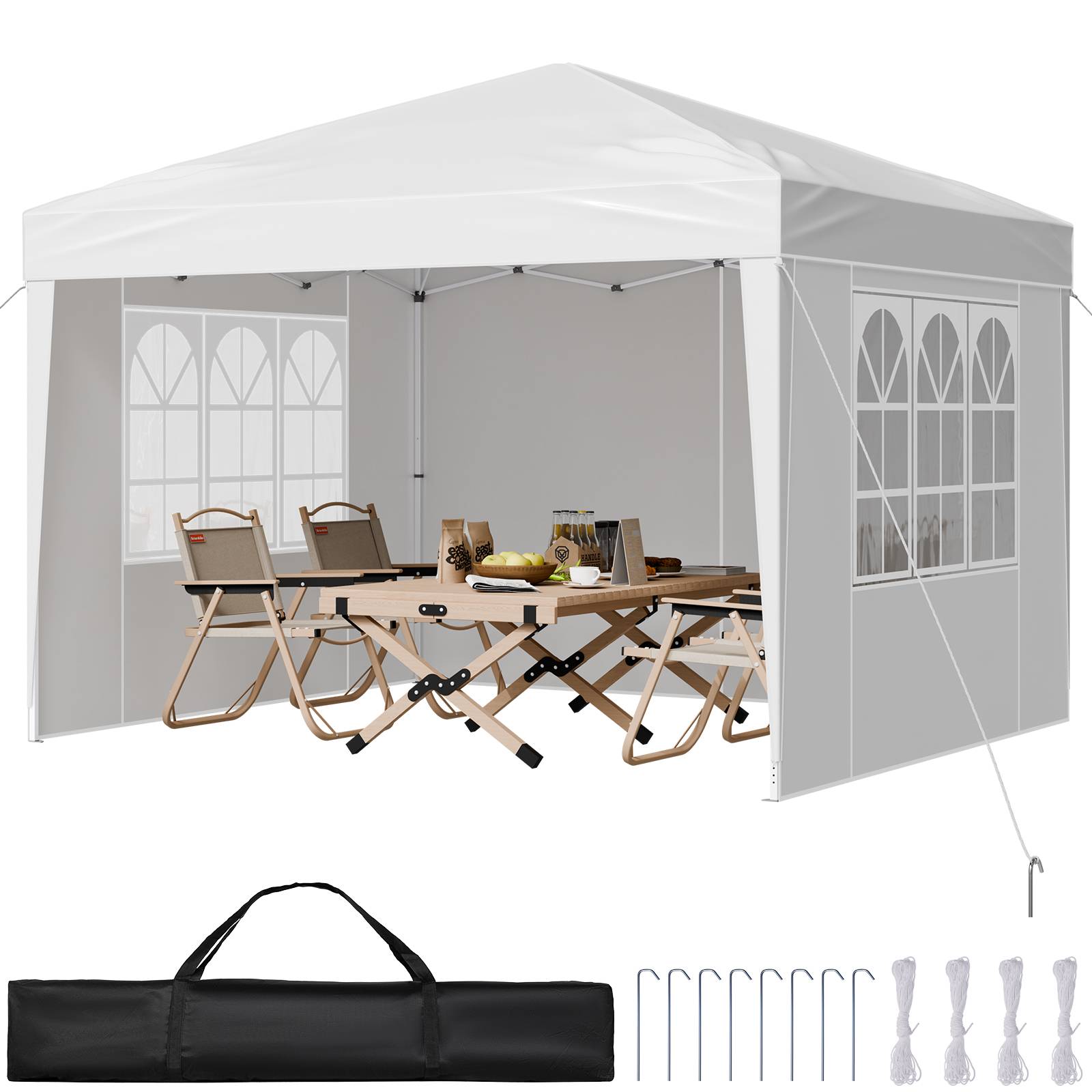 VEVOR Tonnelle pop-up 2.95x2.95 m, portable, parois latérales, abri solaire jardin/événements, blanc. - Image 1