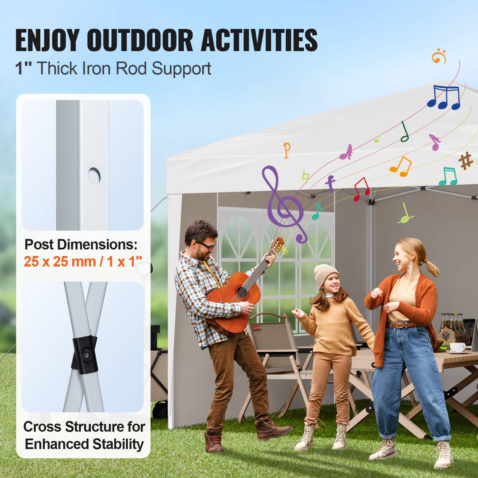 VEVOR Tonnelle pop-up 2.95x2.95 m, portable, parois latérales, abri solaire jardin/événements, blanc. - Image 4