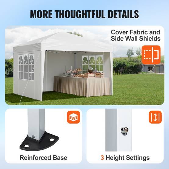 VEVOR Tonnelle pop-up 2.95x2.95 m, portable, parois latérales, abri solaire jardin/événements, blanc. - Image 6