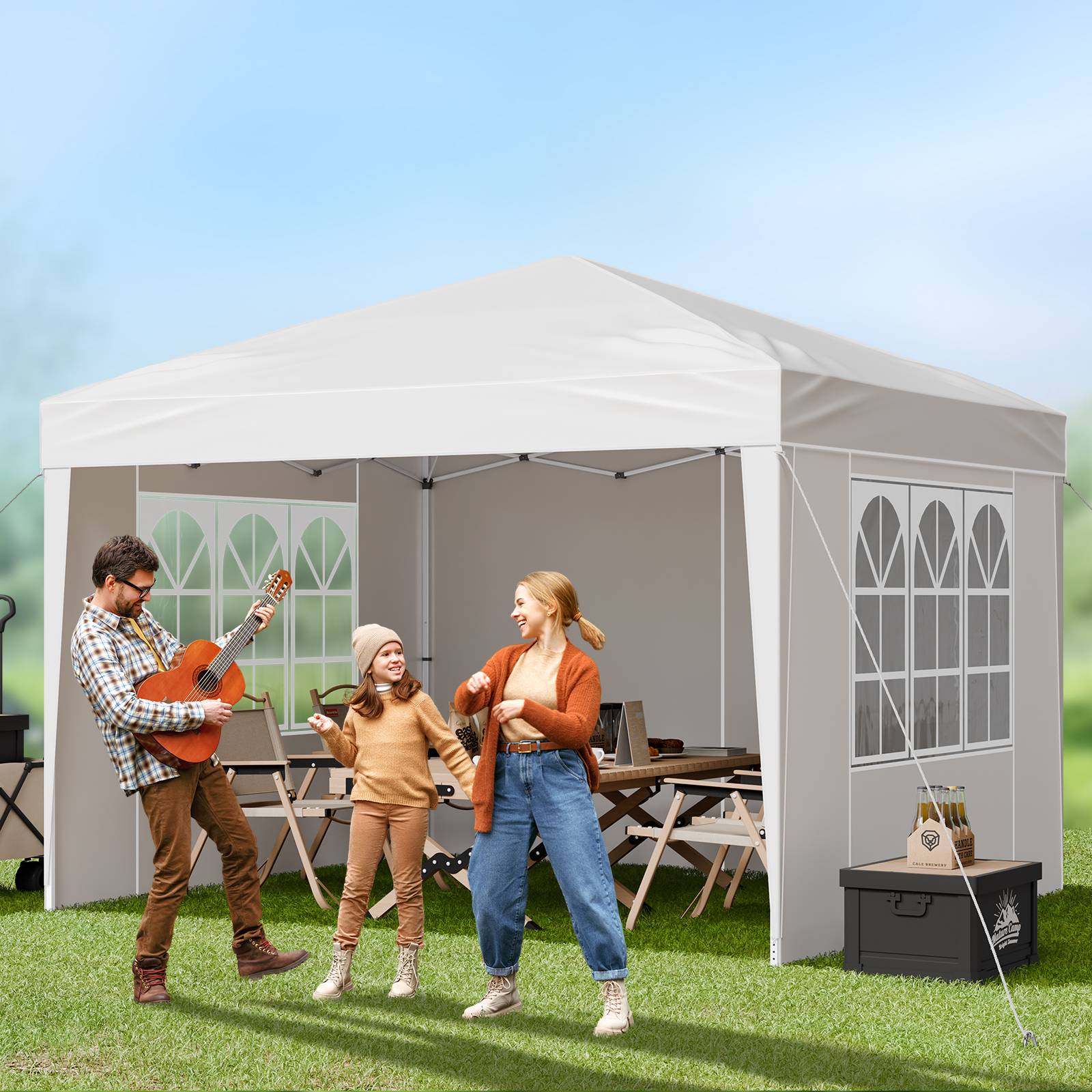 VEVOR Tonnelle pop-up 2.95x2.95 m, portable, parois latérales, abri solaire jardin/événements, blanc. - Image 8
