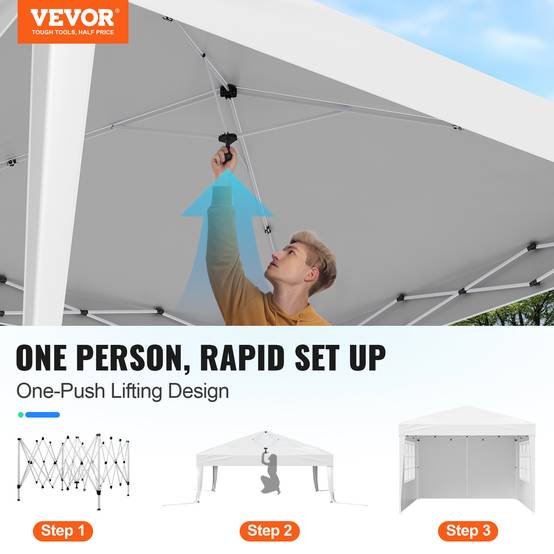 VEVOR Tonnelle pop-up 2.95x2.95 m, portable, parois latérales, abri solaire jardin/événements, blanc. - Image 2