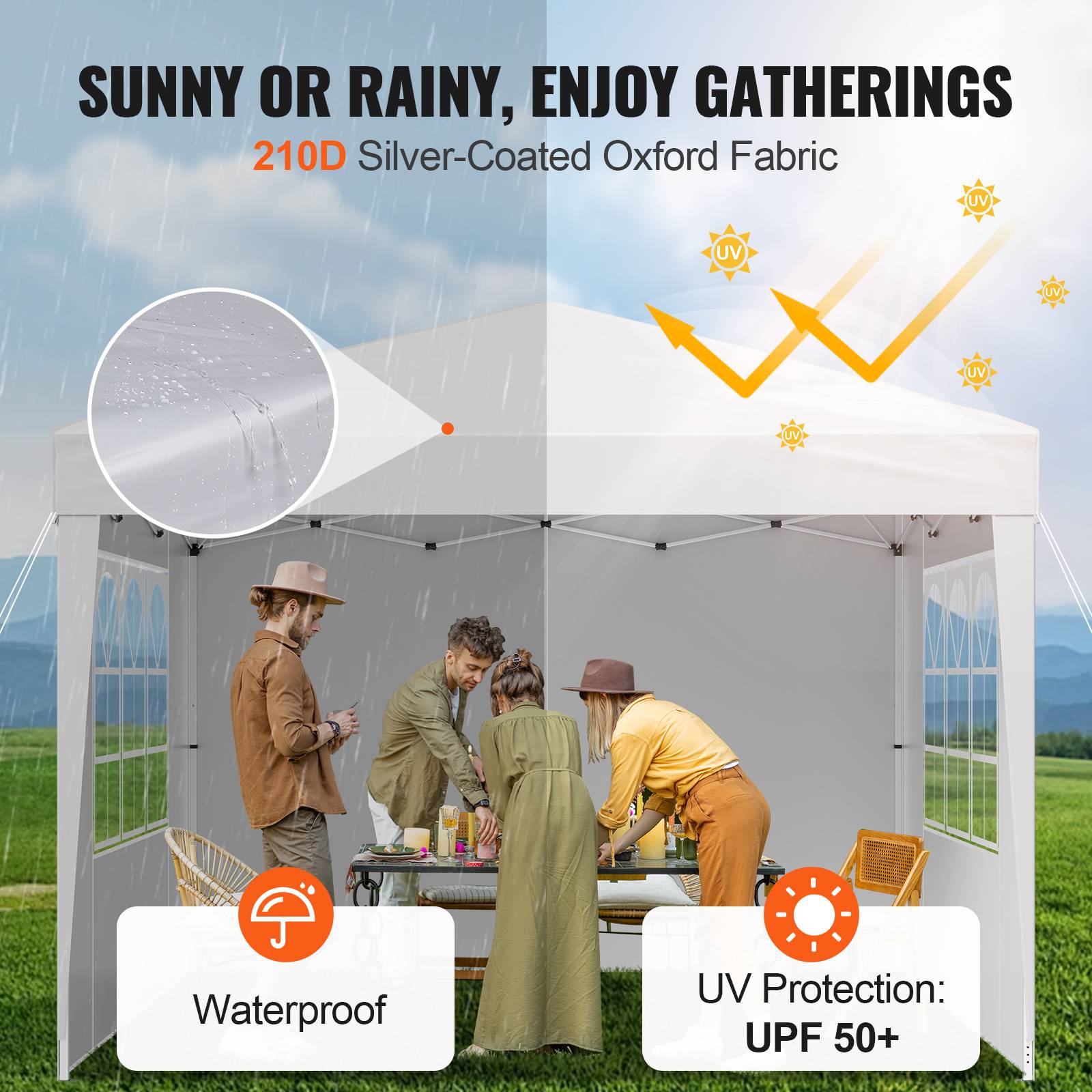 VEVOR Tonnelle pop-up 2.95x2.95 m, portable, parois latérales, abri solaire jardin/événements, blanc. - Image 3