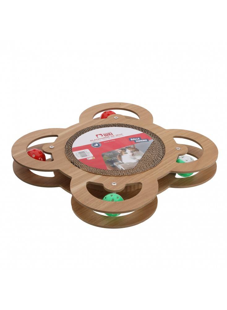 Plateforme de jeux 4 balles et griffoir integre rond MARRON - Mon Ami Luki - Image 2
