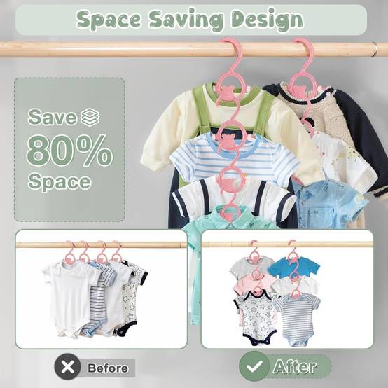 Étendoir à linge-Lot de 20 cintres bébé extensibles – 27,9 à 35,6 cm – Rose– Antidérapants – Gain de place – Living123 - Image 3
