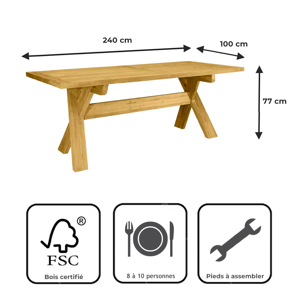 Gecko Jardin - Table en teck recyclé 240 cm, Rhodes - Gecko Jardin - Imagen 8