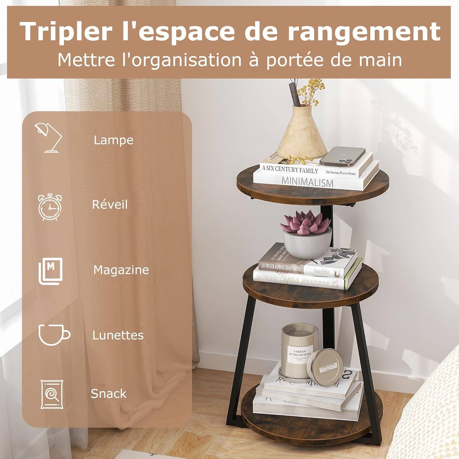 en.casa] Table d'Appoint avec Plateau Rond en Verre Trempé de 6 MM Table Basse Bout de Canapé Support Plantes pour Salon Chambre Bureau Entreé Métal 46 x 45 cm Verre Fumé Chrome