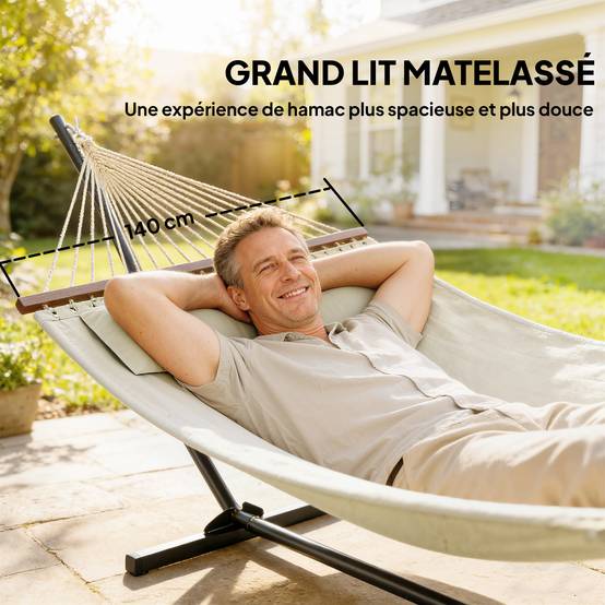 Hamac avec support acier crème 368 x 140 x 110 cm - PANGIVO - Image 6