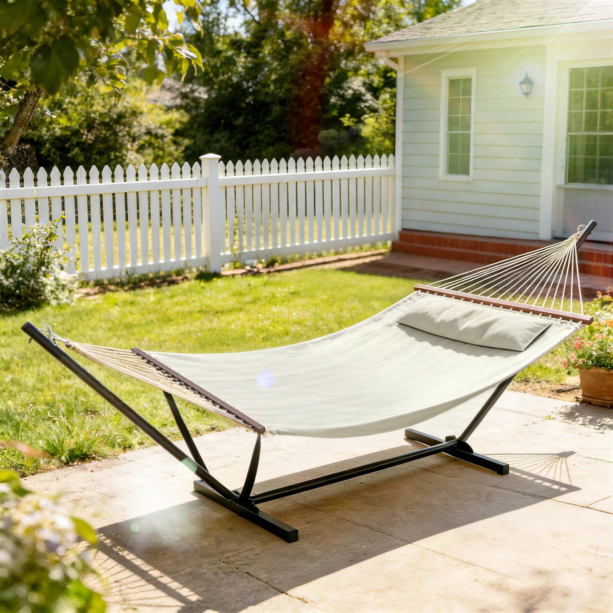 Hamac avec support acier crème 368 x 140 x 110 cm - PANGIVO - Image 4