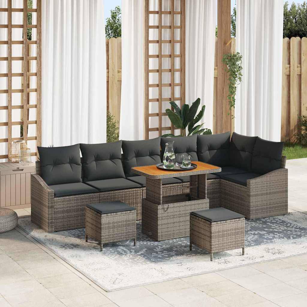 Salon de jardin 8 places Poly rotin Modulaire avec Ottoman pour Jardin Gris – ComfortXL Outdoor Living - Image 1