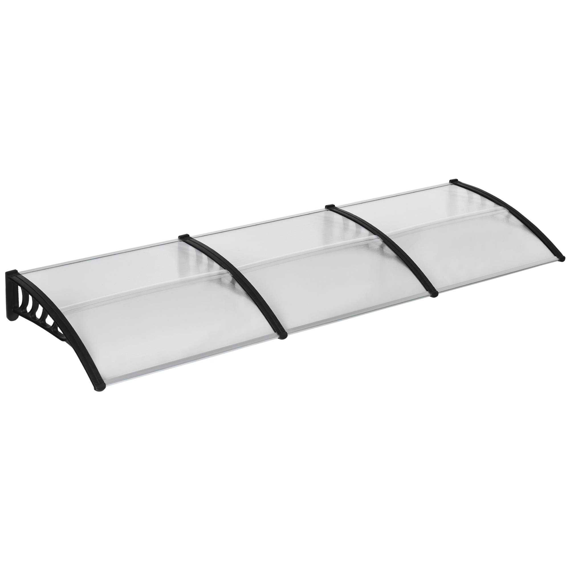 Sans Marque - Auvent moderne en polycarbonate, aluminium et PP pour balcons, fenêtres et portes, 303 x 96 x 27 cm, noir et transparent - Image 2