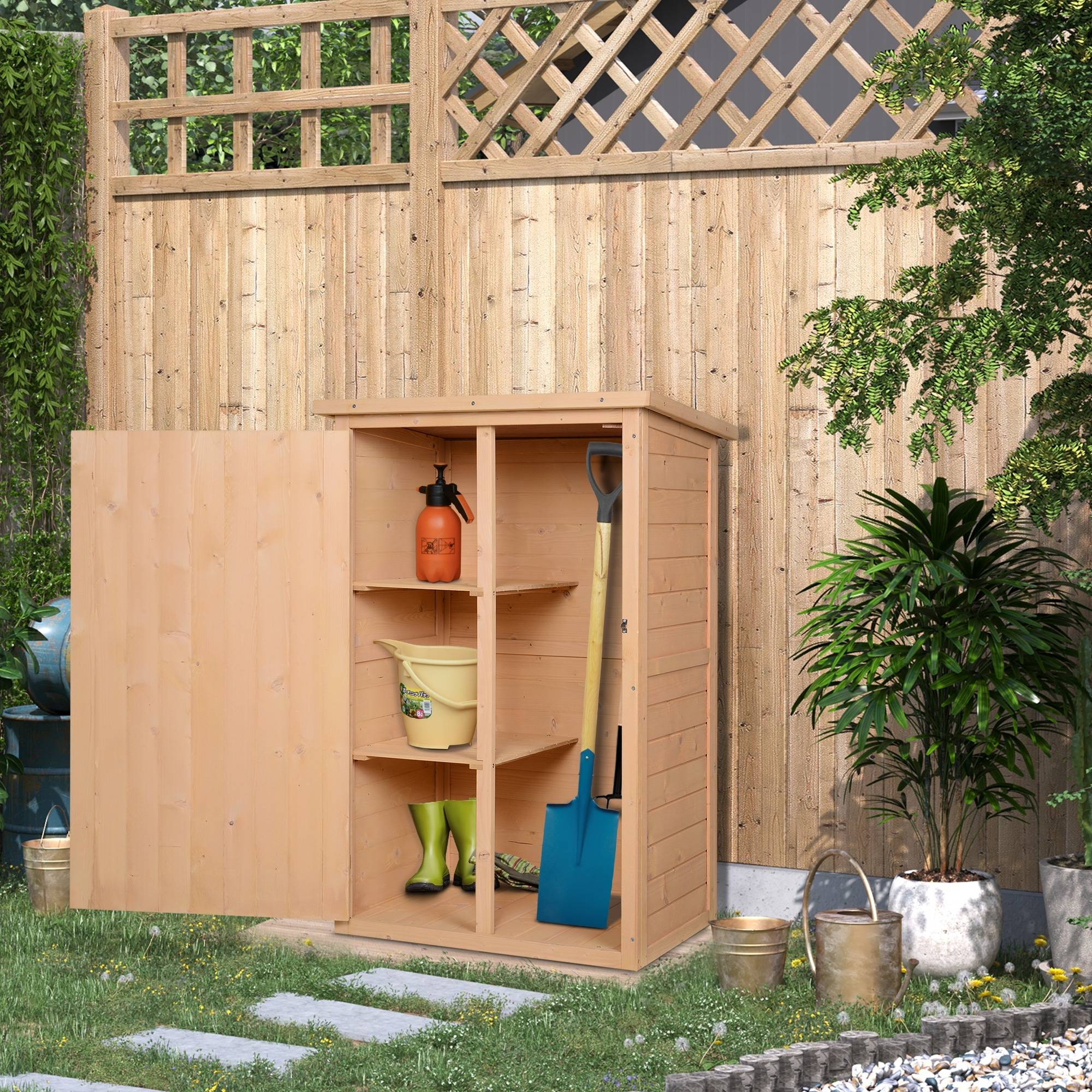 Armoire abri de Jardin Remise pour Outils Bois de Sapin pré-huilé Toit bitumé incliné - Grande Porte - Image 3