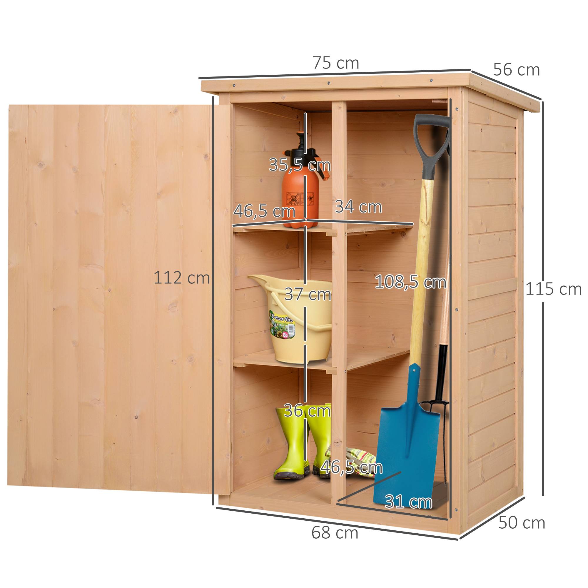 Armoire abri de Jardin Remise pour Outils Bois de Sapin pré-huilé Toit bitumé incliné - Grande Porte - Image 5