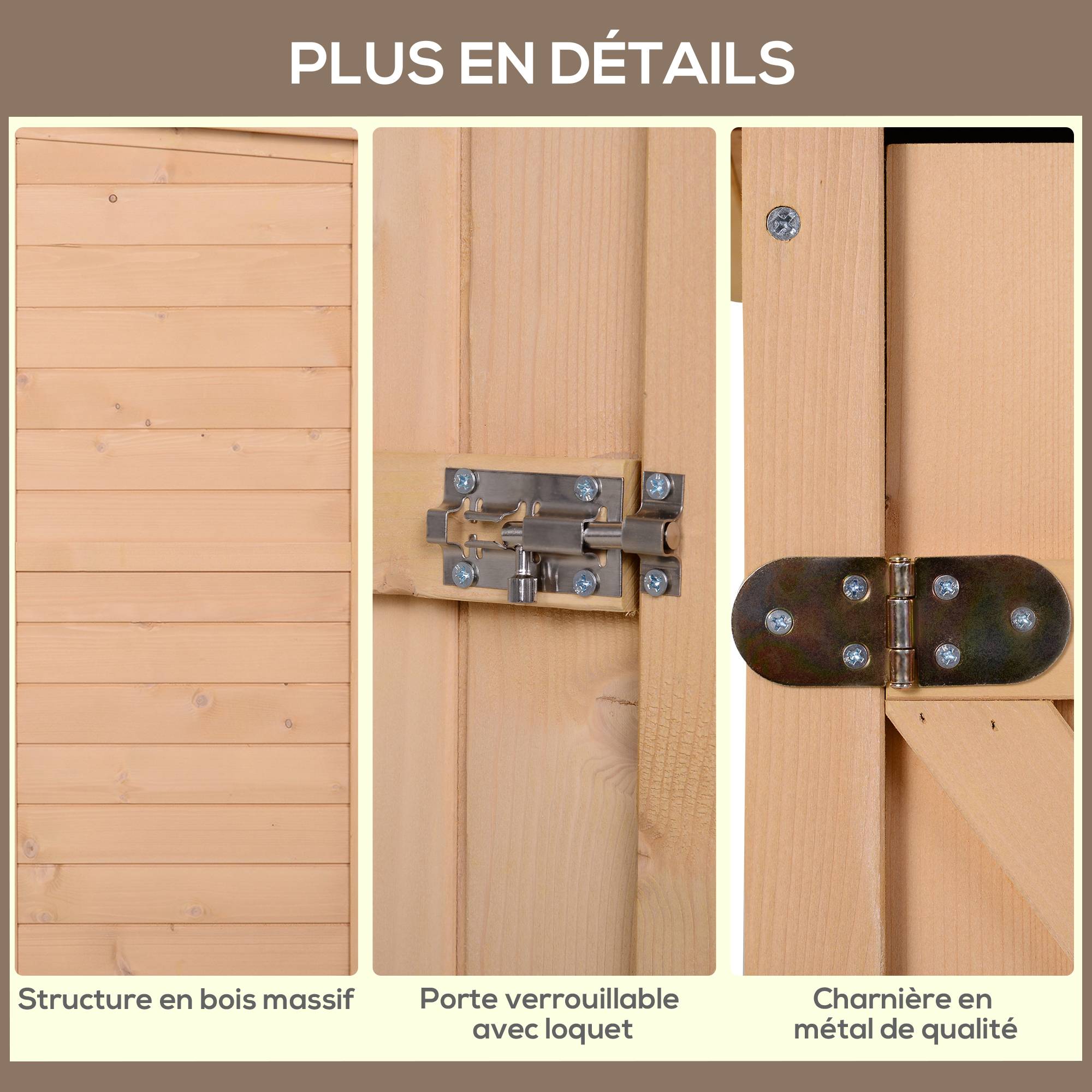 Armoire abri de Jardin Remise pour Outils Bois de Sapin pré-huilé Toit bitumé incliné - Grande Porte - Image 8