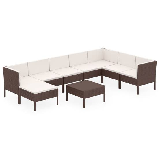 Helloshop26 - Salon de jardin meuble d'extérieur ensemble de mobilier 9 pièces avec coussins résine tressée marron - Imagen 1