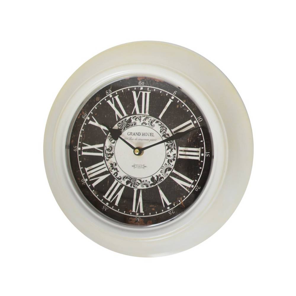 ~ Horloge murale décorative vintage ancien salon métal noir rouge 33cm Chemin de campagne