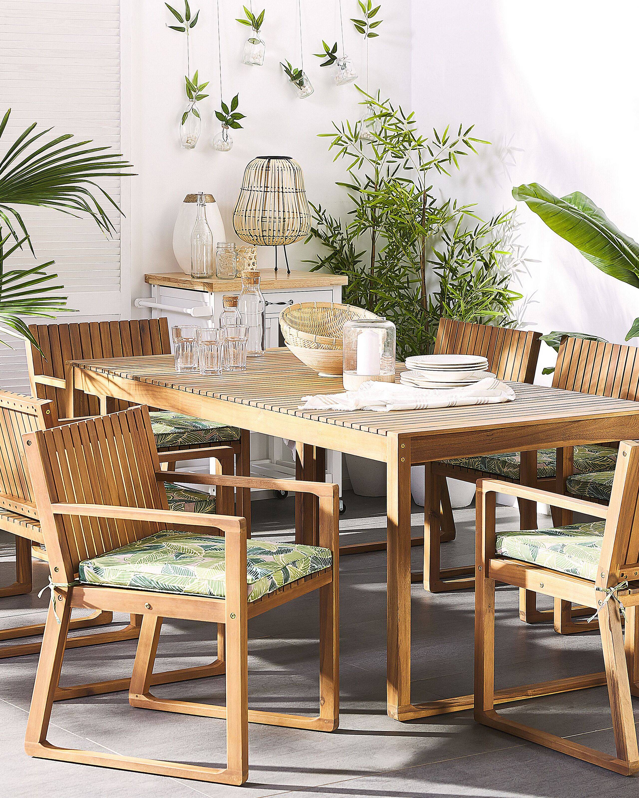 Beliani - 8 Chaises de Jardin ou Terrasse en Bois d'Acacia Résistant avec Coussins Verts et Beiges Matières Durables Confort d'Assise Optimal Beliani - Imagen 2