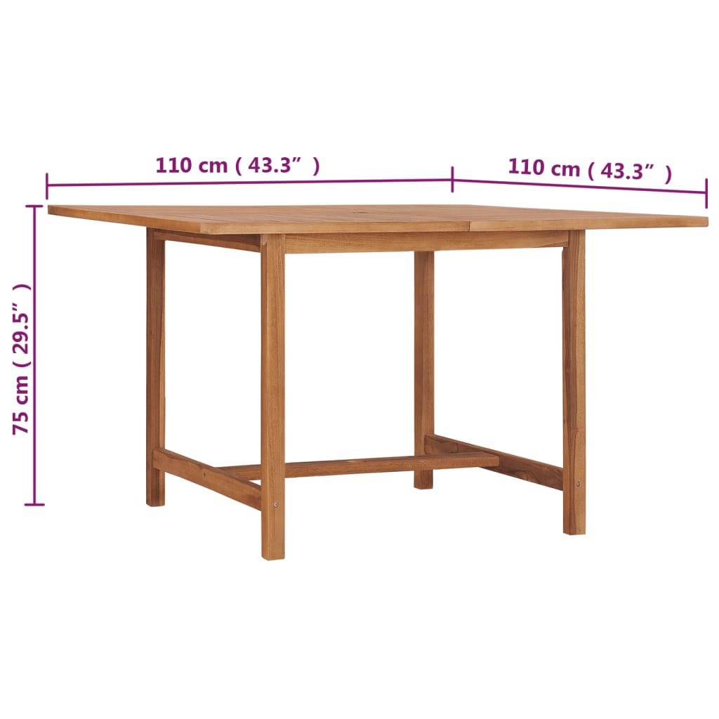 Table de Jardin Carrée 110x110cm en Teck Massif avec Trou pour Parasol, Finition Naturelle – ComfortXL Outdoor Living - Image 7