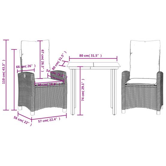 Salon de Jardin 2 Personnes Gris, Fauteuils à Dossier Réglable et Table Verre – ComfortXL Outdoor Living - Image 9