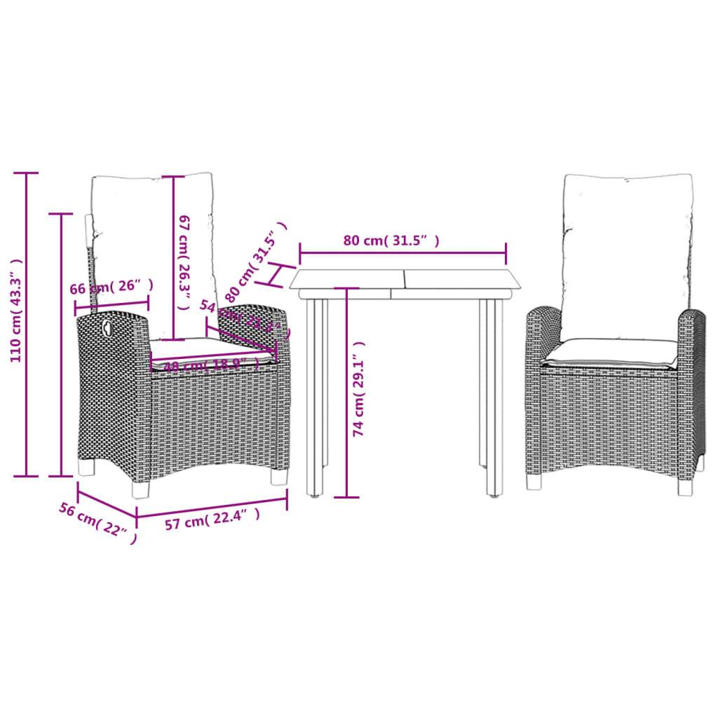 Salon de Jardin 2 Personnes Gris, Fauteuils à Dossier Réglable et Table Verre – ComfortXL Outdoor Living - Image 9