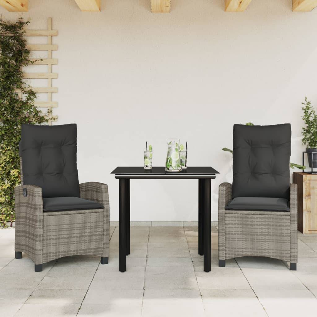 Salon de Jardin 2 Personnes Gris, Fauteuils à Dossier Réglable et Table Verre – ComfortXL Outdoor Living - Image 1