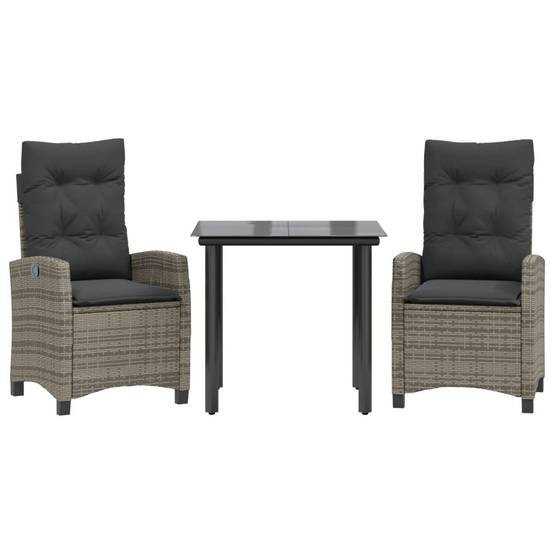 Salon de Jardin 2 Personnes Gris, Fauteuils à Dossier Réglable et Table Verre – ComfortXL Outdoor Living - Image 2
