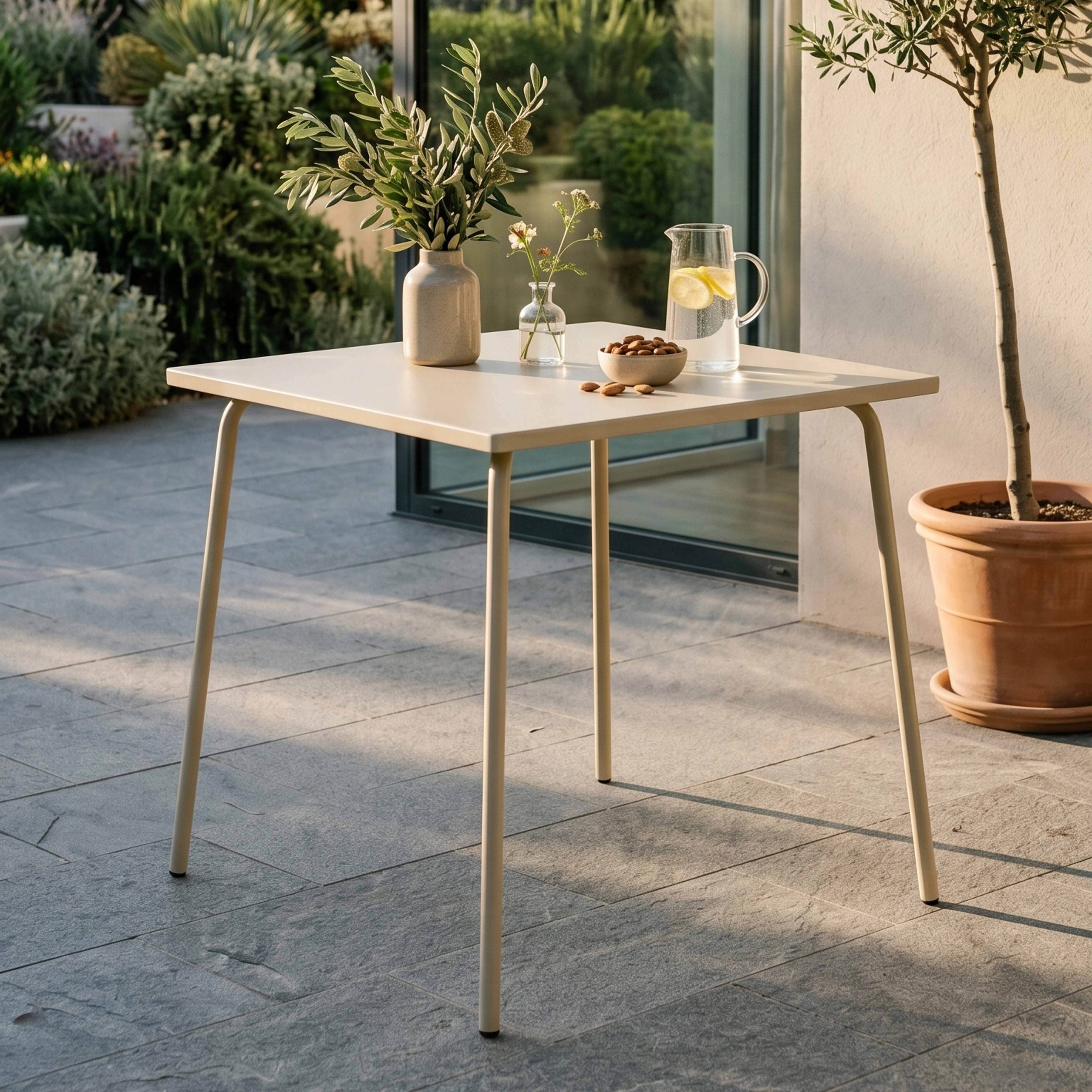 Oviala - Table de jardin carrée en métal ivoire 70cm Palavas - Oviala - Image 2