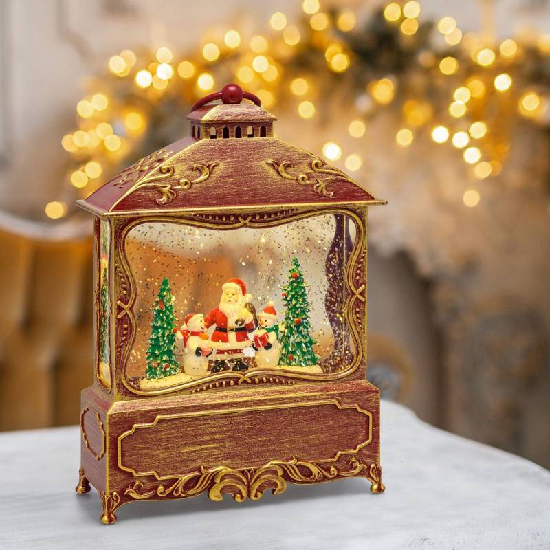 Lotti - Lanterne Plate GLITTER LED avec père noël H30cm Rouge Antique Lotti - Imagen 4