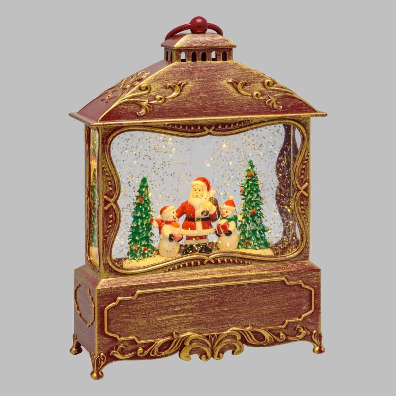 Lotti - Lanterne Plate GLITTER LED avec père noël H30cm Rouge Antique Lotti - Imagen 3