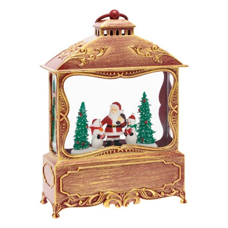 Lotti - Lanterne Plate GLITTER LED avec père noël H30cm Rouge Antique Lotti - Imagen 1