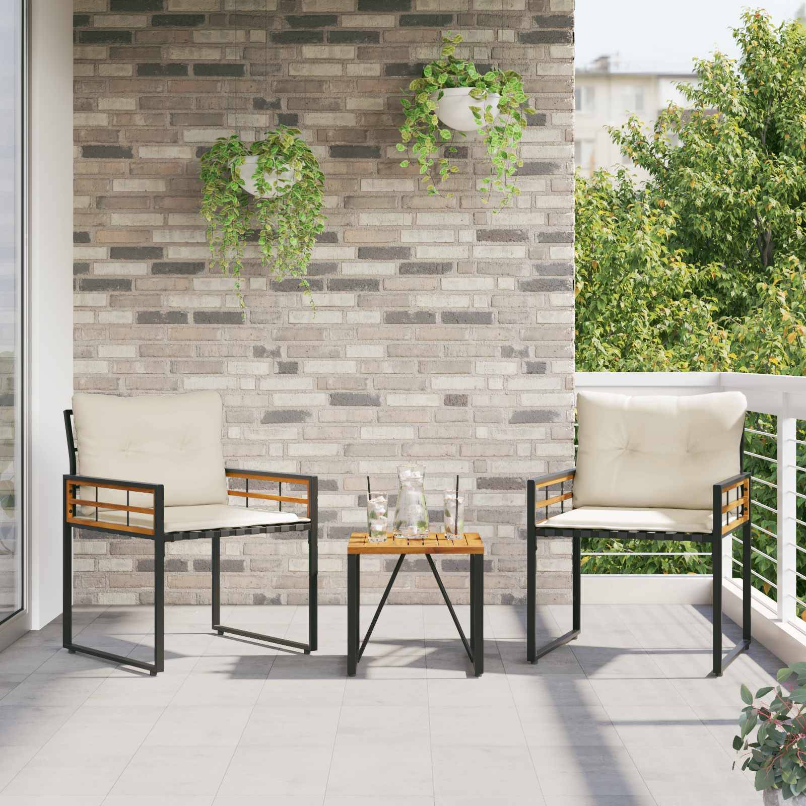 ComfortXL - Petit Salon de Jardin 3 Pcs Acacia Massif & Acier Laqué Coussins Inclus pour Balcon ou Véranda Crème – ComfortXL Outdoor Living - Image 4