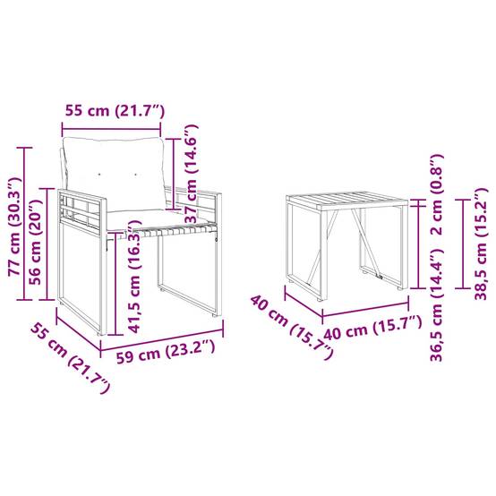 ComfortXL - Petit Salon de Jardin 3 Pcs Acacia Massif & Acier Laqué Coussins Inclus pour Balcon ou Véranda Crème – ComfortXL Outdoor Living - Image 8