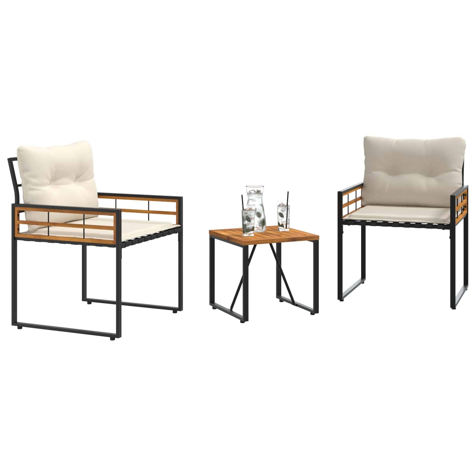 ComfortXL - Petit Salon de Jardin 3 Pcs Acacia Massif & Acier Laqué Coussins Inclus pour Balcon ou Véranda Crème – ComfortXL Outdoor Living - Image 3
