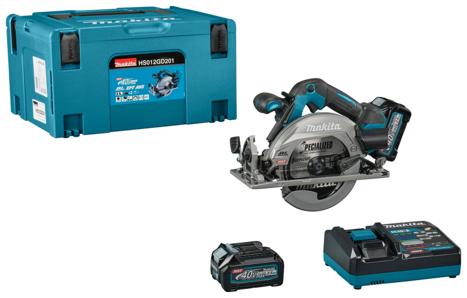 Makita - Scie circulaire XGT Scie Ø 165 mm livrée avec 2 batteries 2,5 Ah, 1 Chargeur rapide DC40RA, 1 Coffret Makpac 3 - MAKITA - HS012GD201 - Image 1