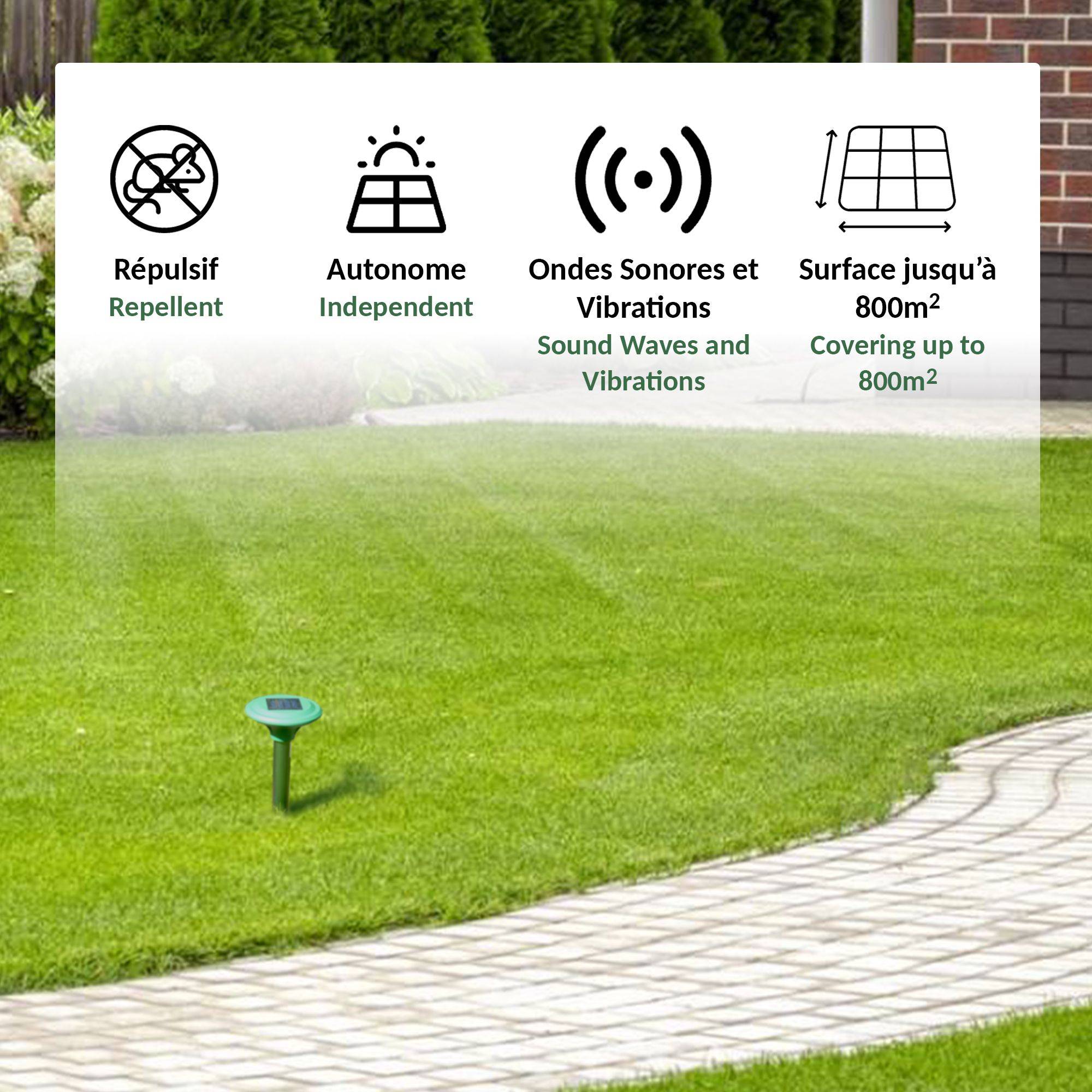 Chasse taupes solaire FISHTEC Vibrations et sons Répulsif rongeurs jardin - Image 3