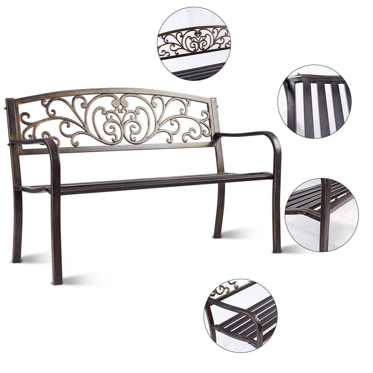 Helloshop26 - Banc de jardin noir magnifique 127 x 60 x 85 cm charge max 180 kg en métal - Imagen 4
