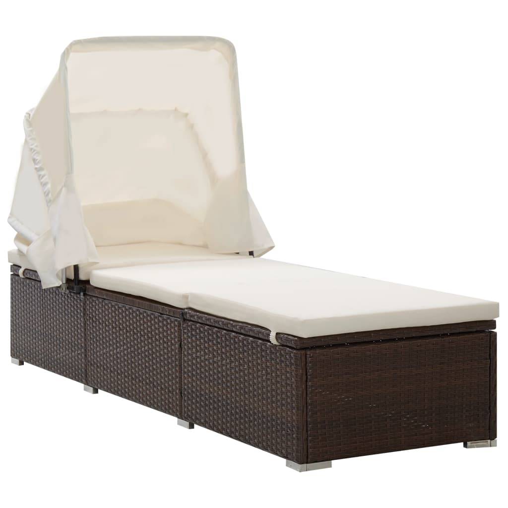 Helloshop26 - Transat chaise longue bain de soleil lit de jardin terrasse meuble d'extérieur avec auvent et coussin résine tressée marron - Imagen 1