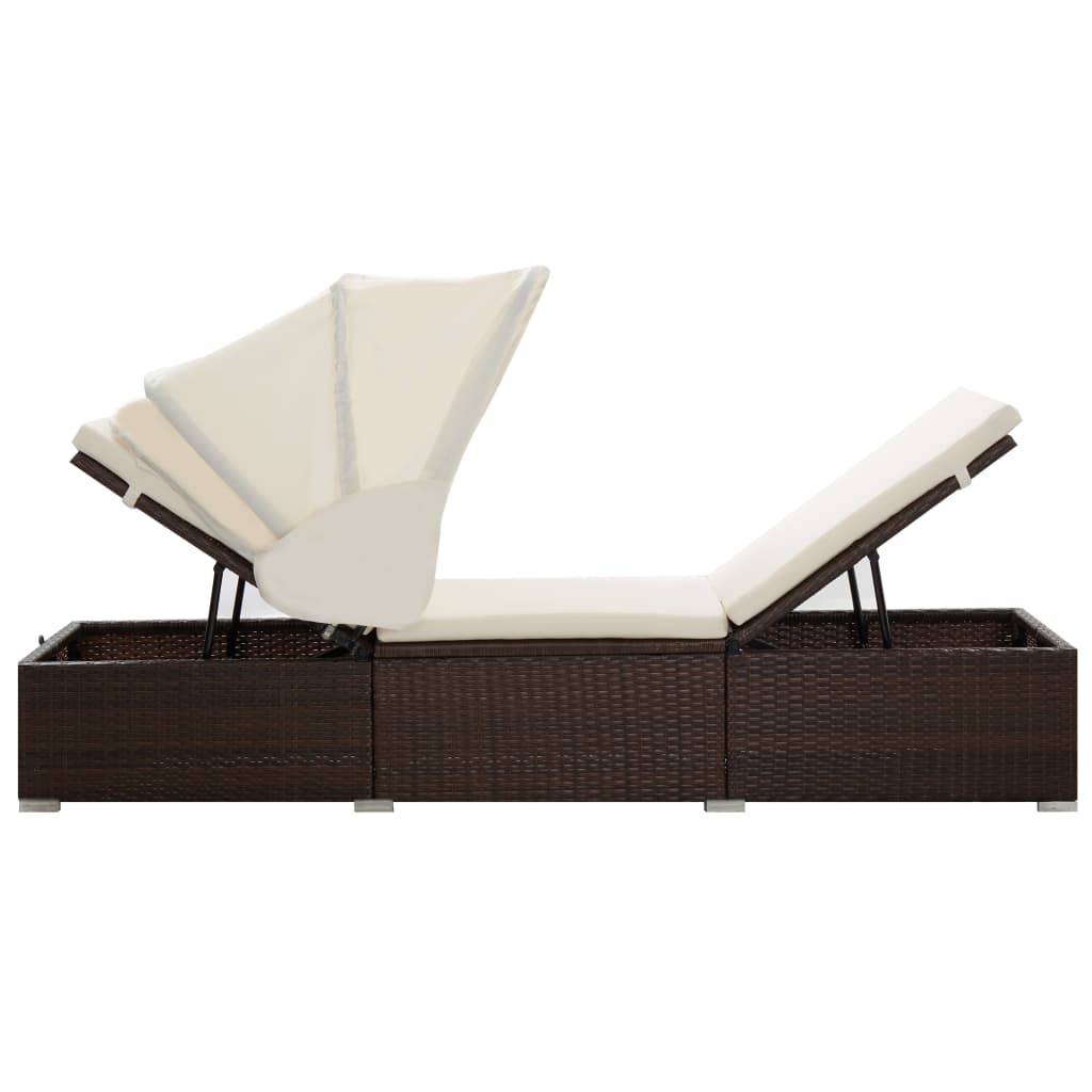 Helloshop26 - Transat chaise longue bain de soleil lit de jardin terrasse meuble d'extérieur avec auvent et coussin résine tressée marron - Imagen 5