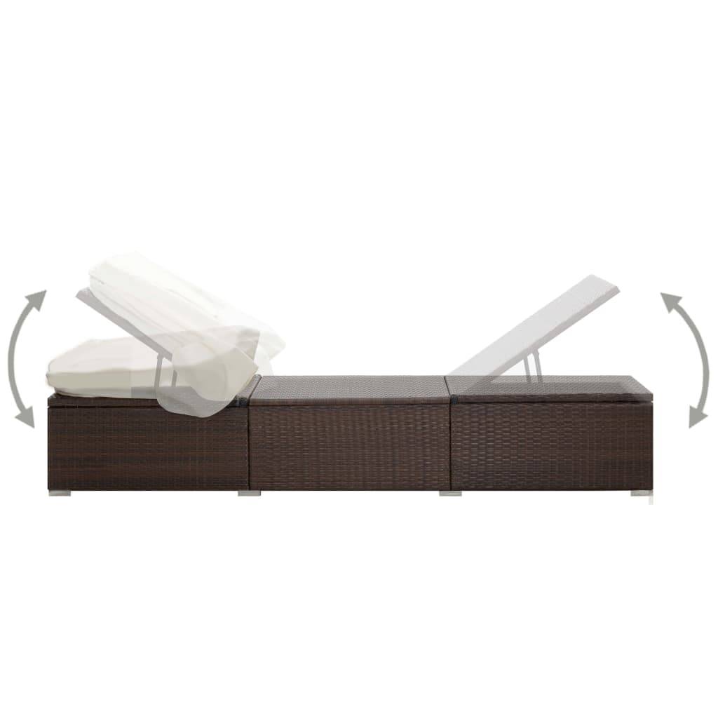 Helloshop26 - Transat chaise longue bain de soleil lit de jardin terrasse meuble d'extérieur avec auvent et coussin résine tressée marron - Imagen 3