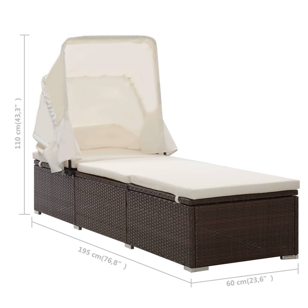 Helloshop26 - Transat chaise longue bain de soleil lit de jardin terrasse meuble d'extérieur avec auvent et coussin résine tressée marron - Imagen 7