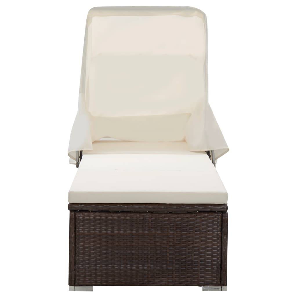 Helloshop26 - Transat chaise longue bain de soleil lit de jardin terrasse meuble d'extérieur avec auvent et coussin résine tressée marron - Imagen 2